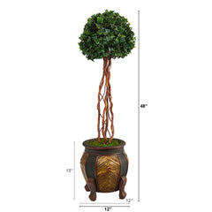 4’ English Ivy Topiary Single Ball Artificial Tree in Decorative Planter  (Indoor/Outdoor)