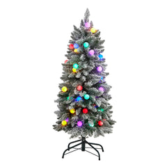 4' Flocked British Columbia Mountain Fir Artificial Christmas Tree with 40 Multi Color Globe Bulbs and 247 Branches