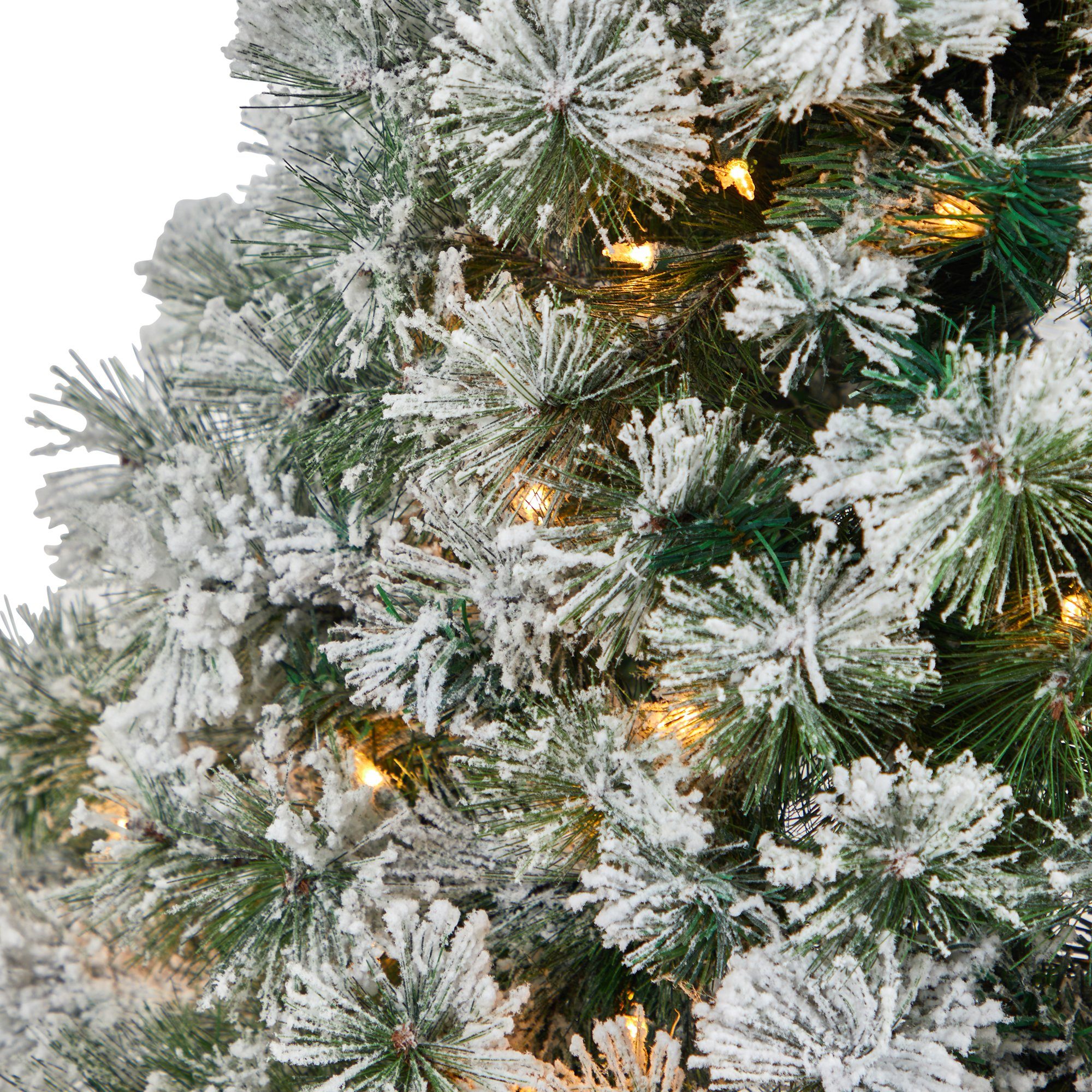 4’ Flocked Oregon Pine Artificial Christmas Tree with 100 Clear Lights and 215 Bendable Branches