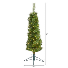 4' Green Pencil Artificial Christmas Tree with 100 Clear (Multifunction) LED Lights and 140 Bendable Branches