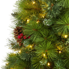 4’ Montana Mixed Pine Artificial Christmas Tree with Pine Cones, Berries and 150 Clear LED Lights