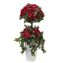 4’ Poinsettia Berry Topiary w/Decorative Planter