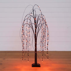 4’ Pre-Lit Halloween Black Willow Artificial Fall Tree with 120 Orange & Purple LED Lights