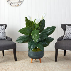 4’ Spathiphyllum Artificial Plant in Black Planter with Stand