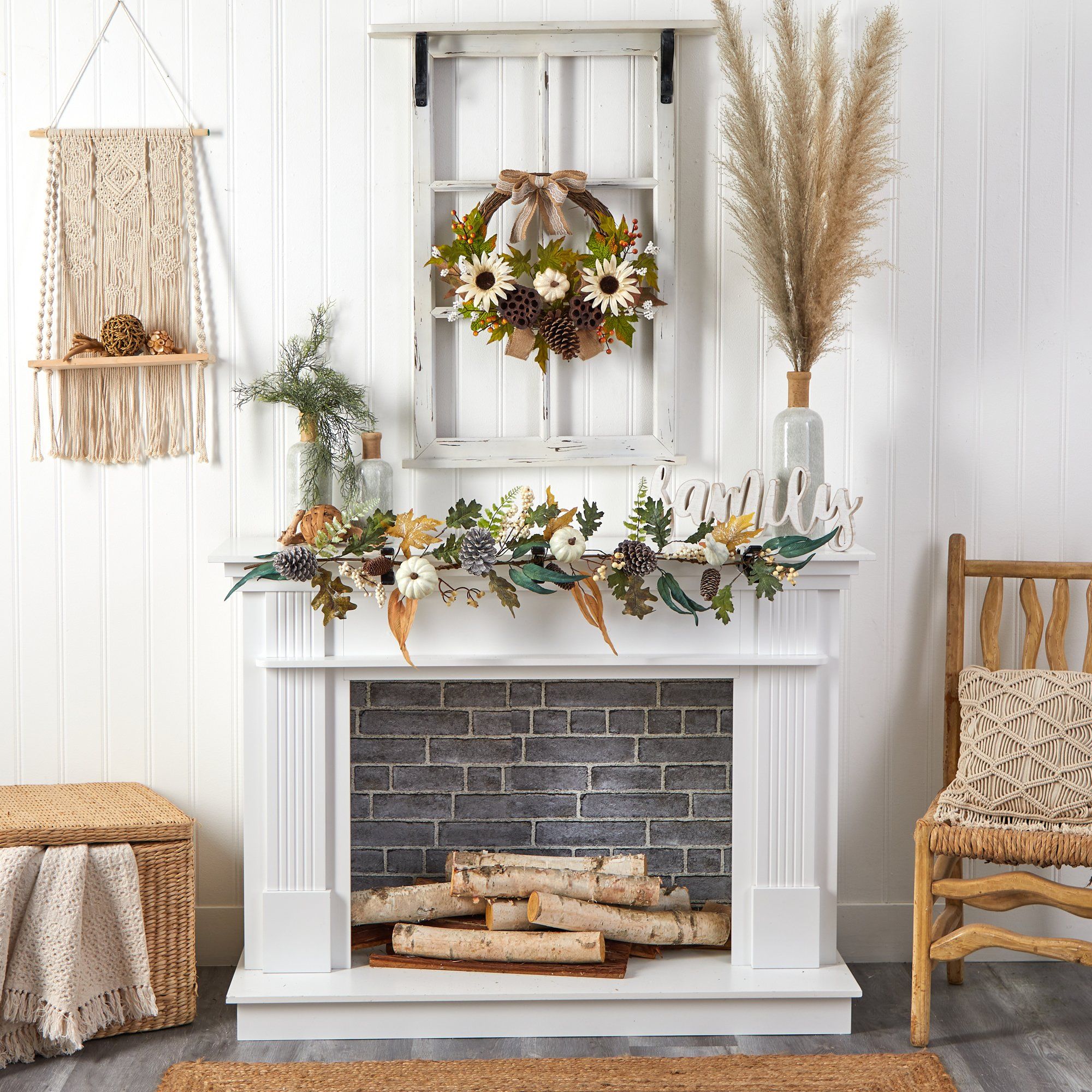 4’ White Pumpkin, Pinecones and Berries Artificial Autumn Garland