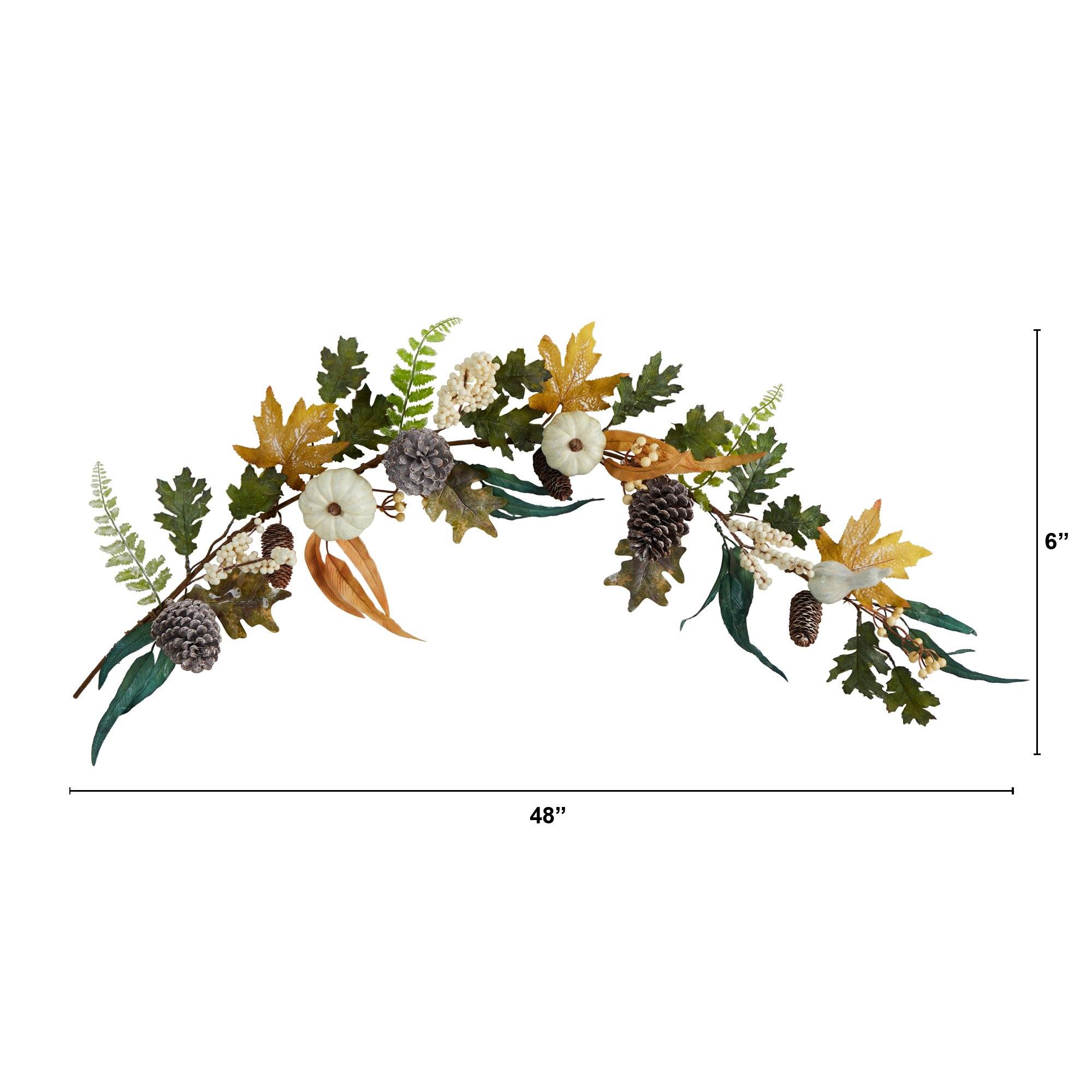 4’ White Pumpkin, Pinecones and Berries Artificial Autumn Garland