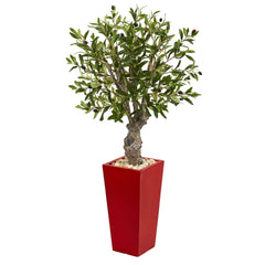 40” Olive Artificial Tree in Red Tower Planter