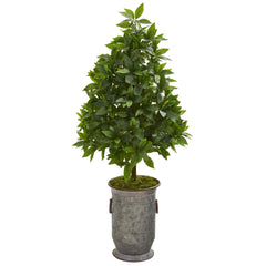 40” Sweet Bay Round Topiary Artificial Tree Thick Shape in Vintage Metal Planter