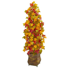 41” Autumn Maple Artificial Tree in Decorative Metal Planter