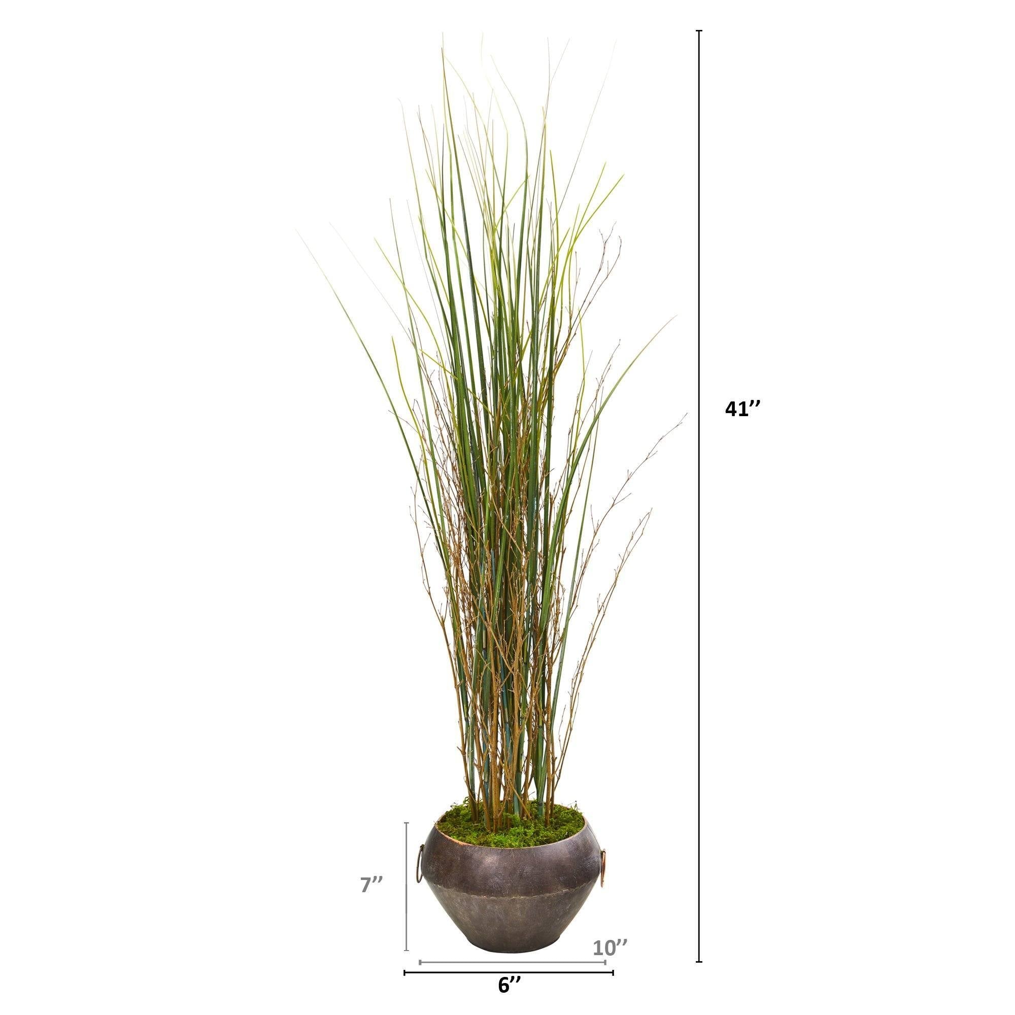 41” Grass and Bamboo Artificial Plant in Metal Bowl