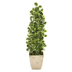 41” Variegated Holly Leaf Artificial Tree in Country White Planter (Real Touch)