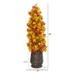 43” Autumn Maple Artificial Tree in Ribbed Metal Planter