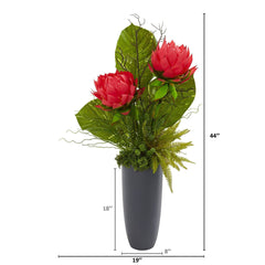 44” Musella, Succulent and Grass Artificial Plant in Gray Planter