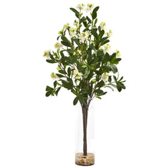 44” Peach Blossom Artificial Arrangement in Glass Vase