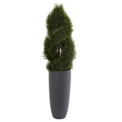 4.5’ Double Pond Cypress Spiral Artificial Tree in Cylinder Planter (Indoor/Outdoor)
