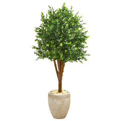 4.5’ Eucalyptus Artificial Tree in Sandstone Planter (Indoor/Outdoor)