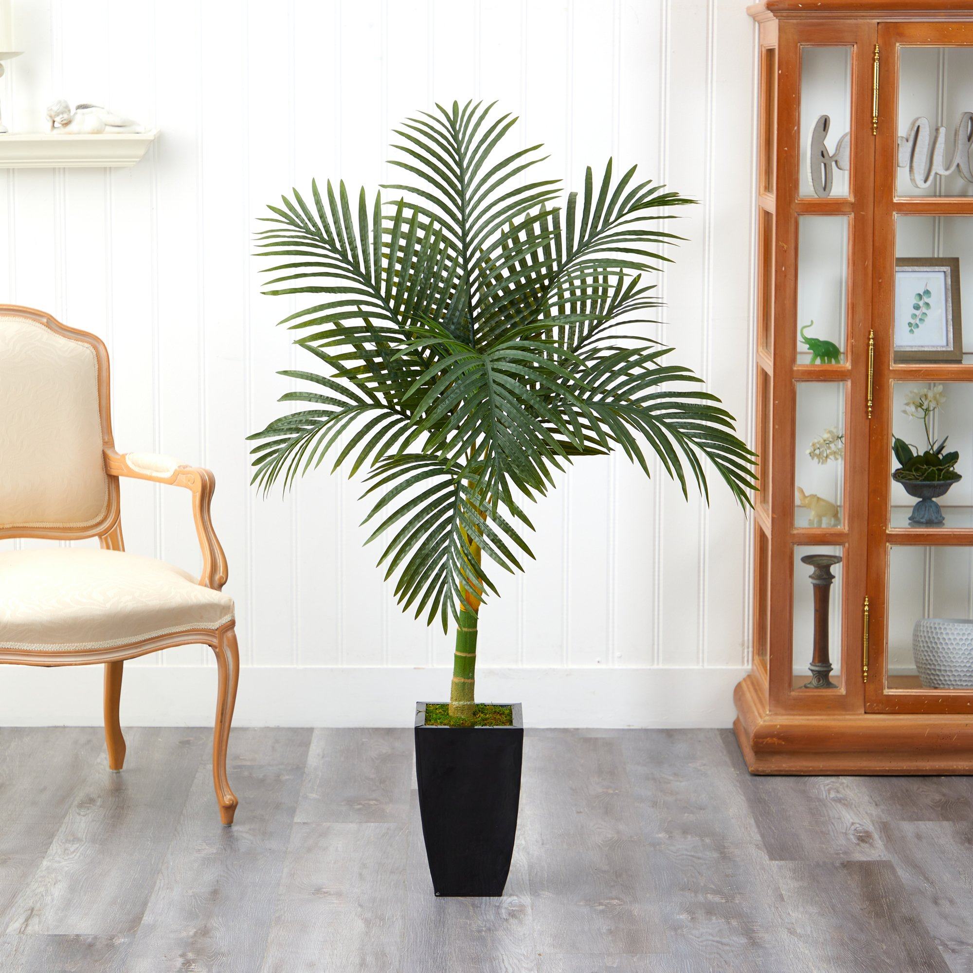 4.5’ Golden Cane Artificial Palm Tree in Black Metal Planter