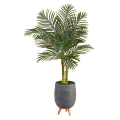 4.5’ Golden Cane Artificial Palm Tree in Gray Tri-Pod Planter