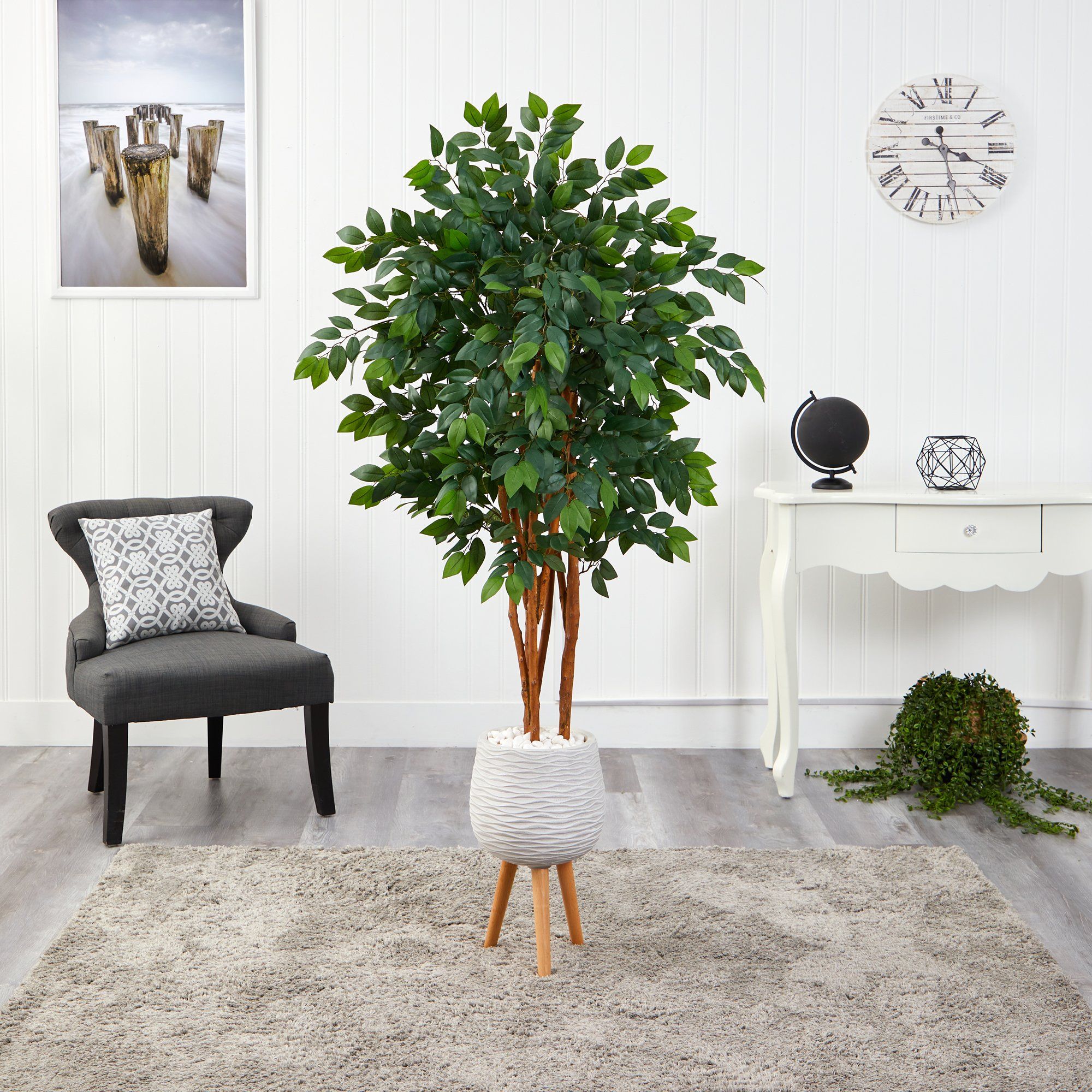 4.5’ Sakaki Artificial Tree in White Planter with Stand