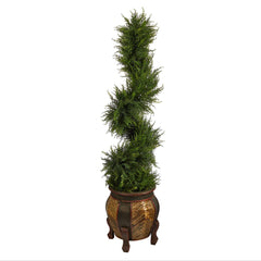 4.5’ Spiral Cypress Artificial Tree in Decorative Planter with 80 Clear LED Lights (Indoor/Outdoor)