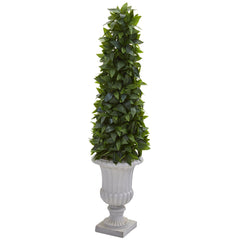 45” Sweet Bay Cone Topiary Artificial Tree in Decorative Gray Urn