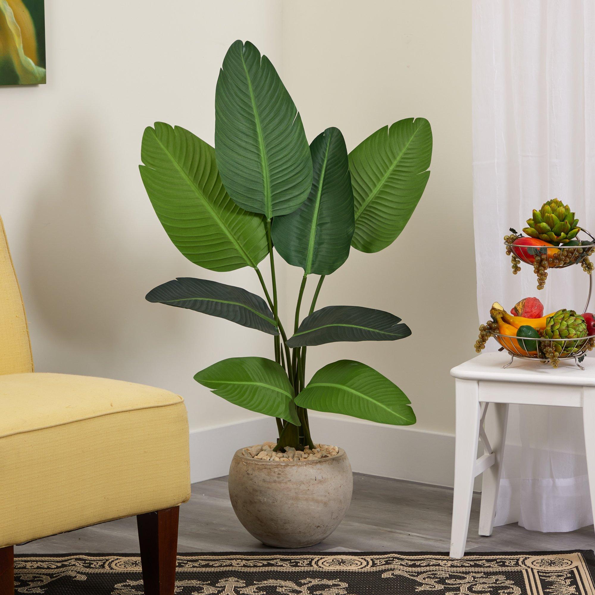 45” Traveler's Palm Artificial Tree in Sand-Colored Planter