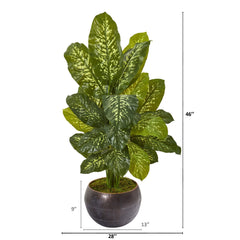 46” Dieffenbachia Artificial Plant in Metal Bowl (Real Touch)