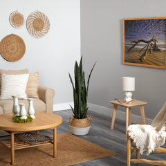 46” Sansevieria Artificial Plant in Boho Chic Handmade Cotton & Jute White Woven Planter