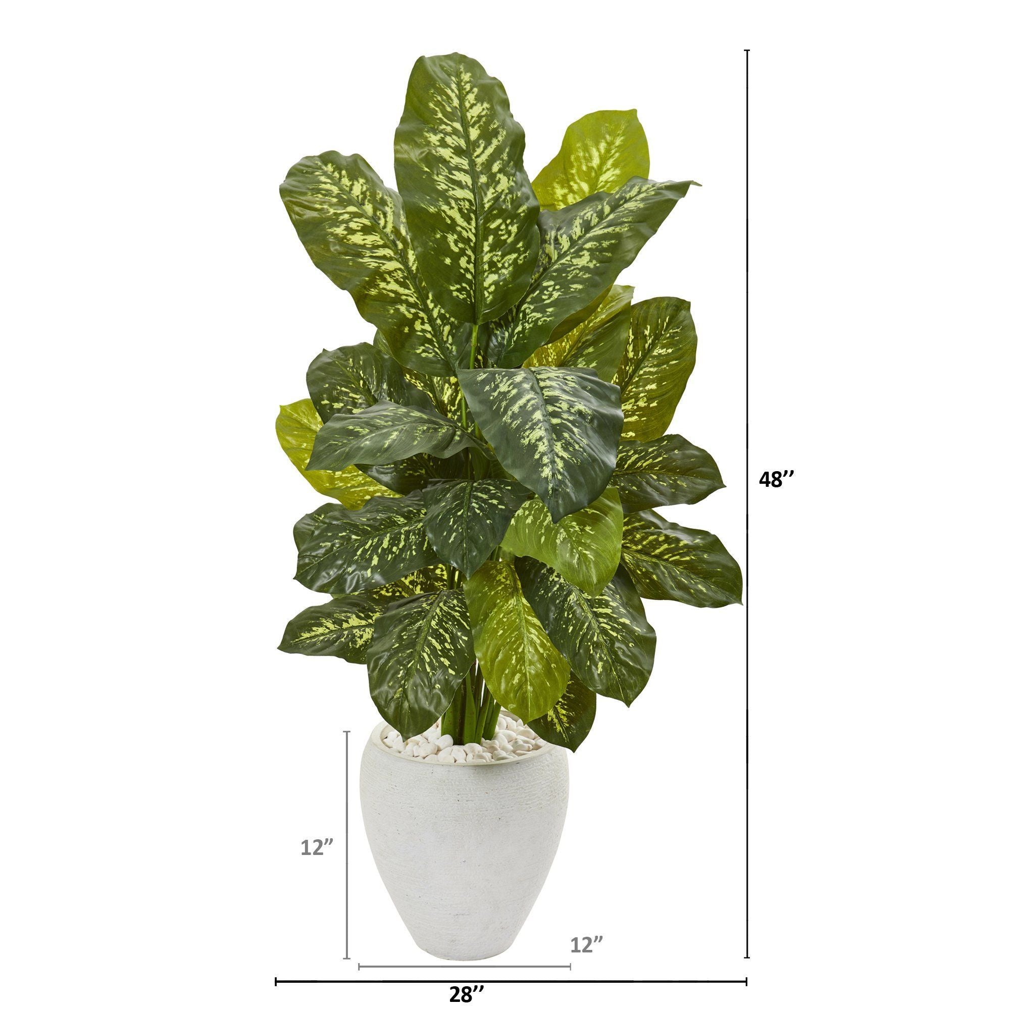 48” Dieffenbachia Artificial Plant in White Planter (Real Touch)
