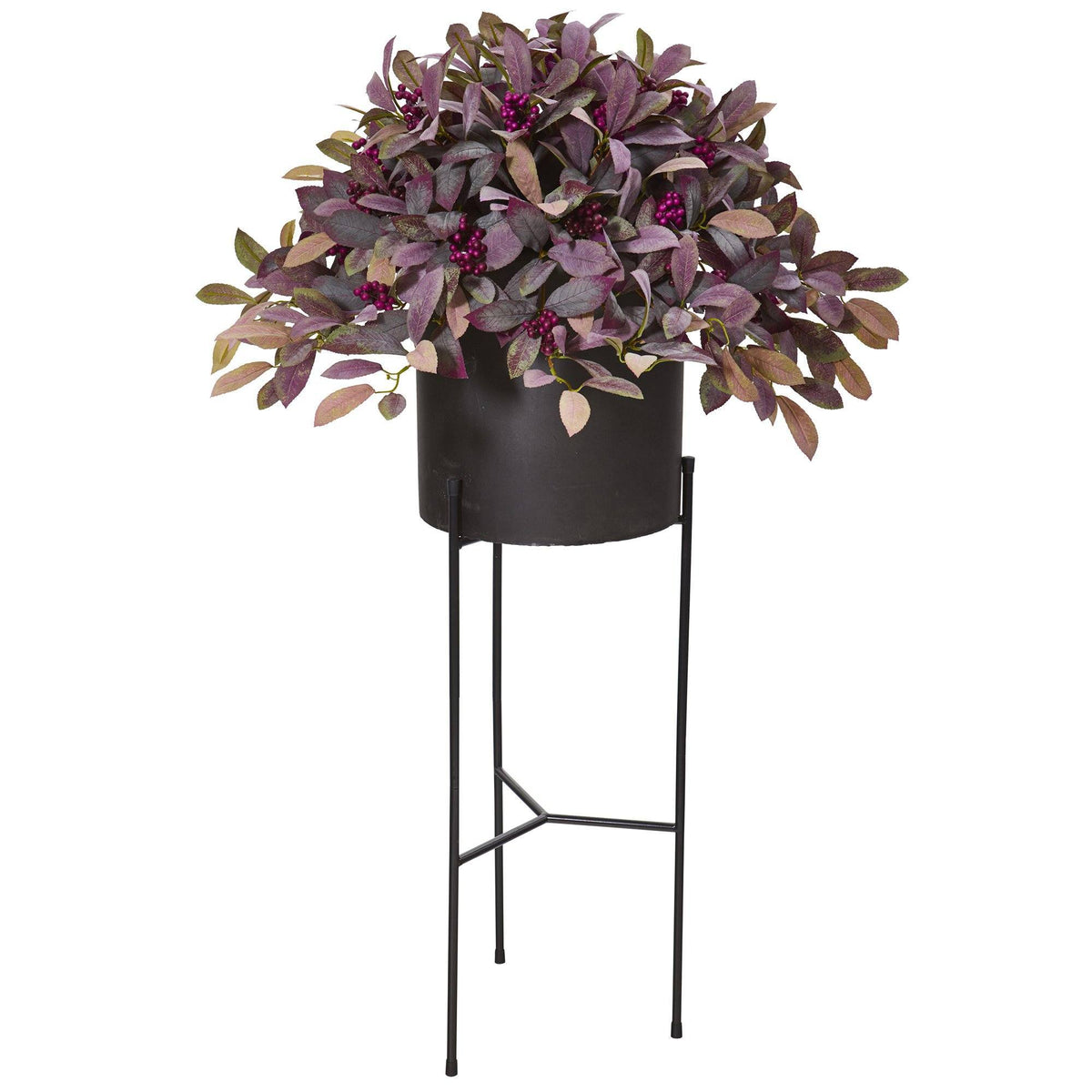 49” Fall Laurel Leaf with Berries Artificial Plant in Black Planter with Stand