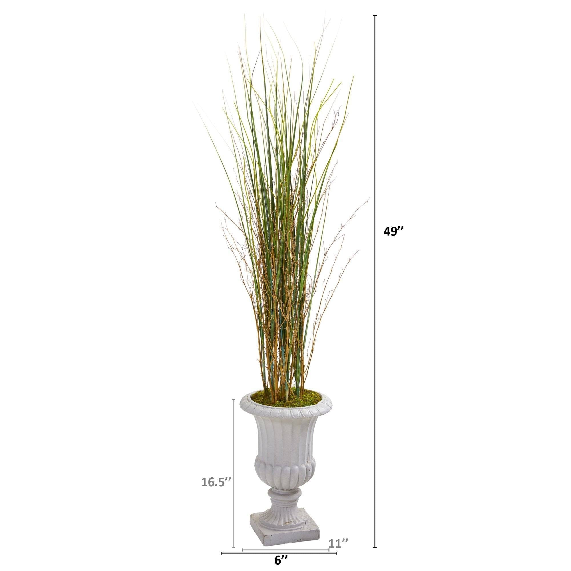 49” Grass and Bamboo Artificial Plant in Gray Urn