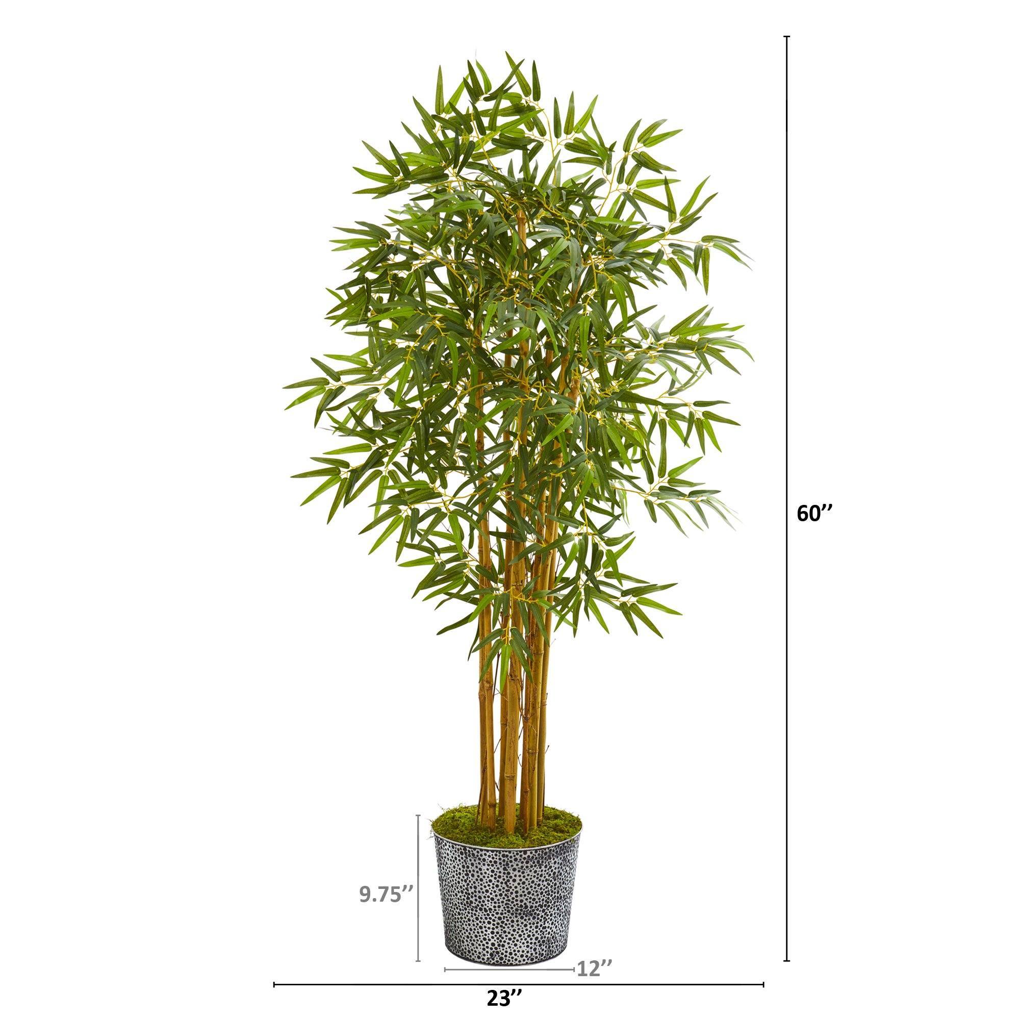 5’ Bamboo Artificial Tree in Black Embossed Tin Planter