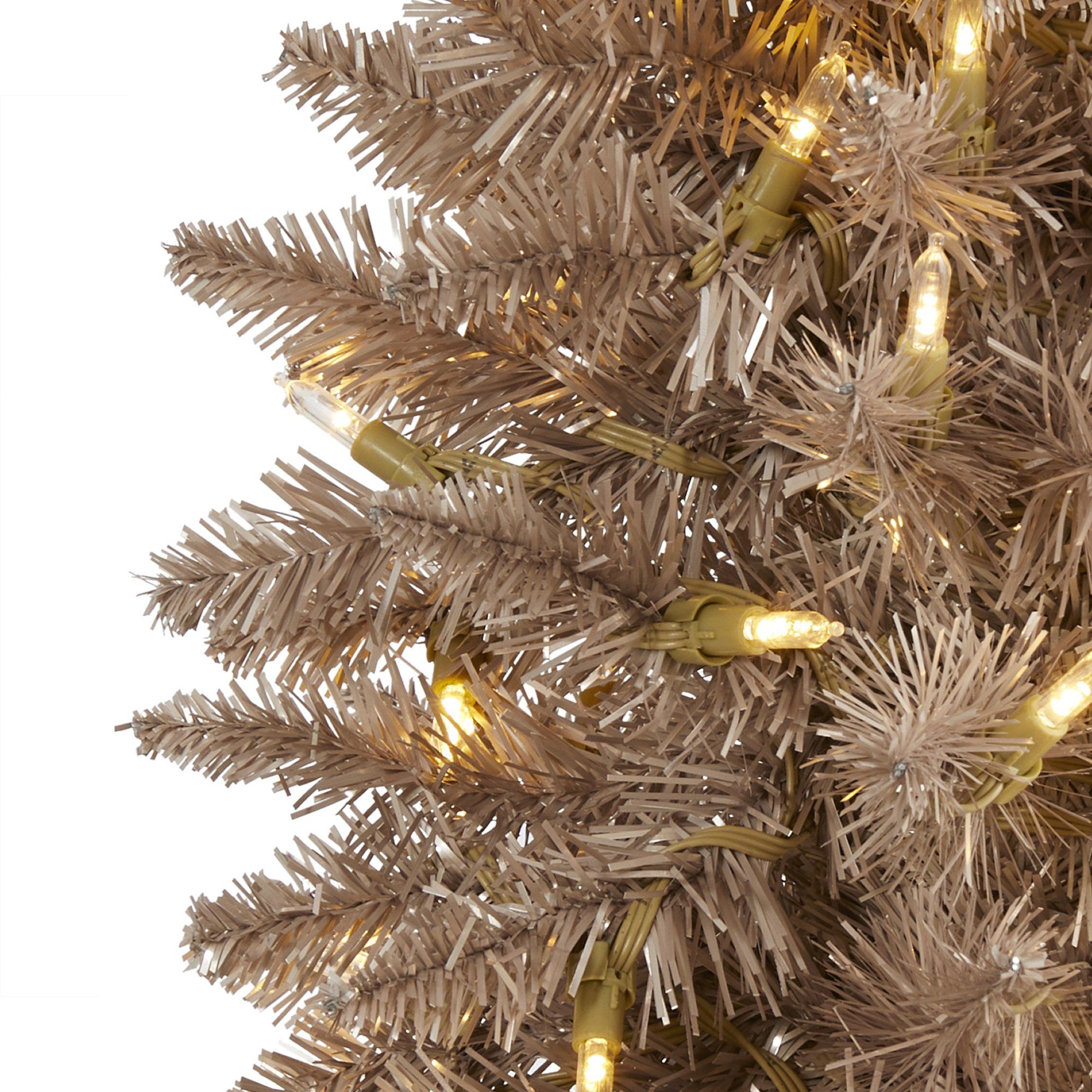 5’ Champagne Pencil Artificial Christmas Tree with 250 (multifunction) Clear LED Lights and 438 Bendable Branches