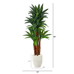 5’ Dracaena Artificial Tree in White Planter