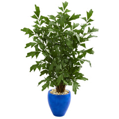 5’ Fishtail Palm Artificial Tree in Glazed Blue Planter