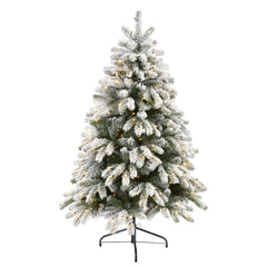 5’ Flocked South Carolina Spruce Artificial Christmas Tree with 300 Clear Lights and 621 Bendable Branches
