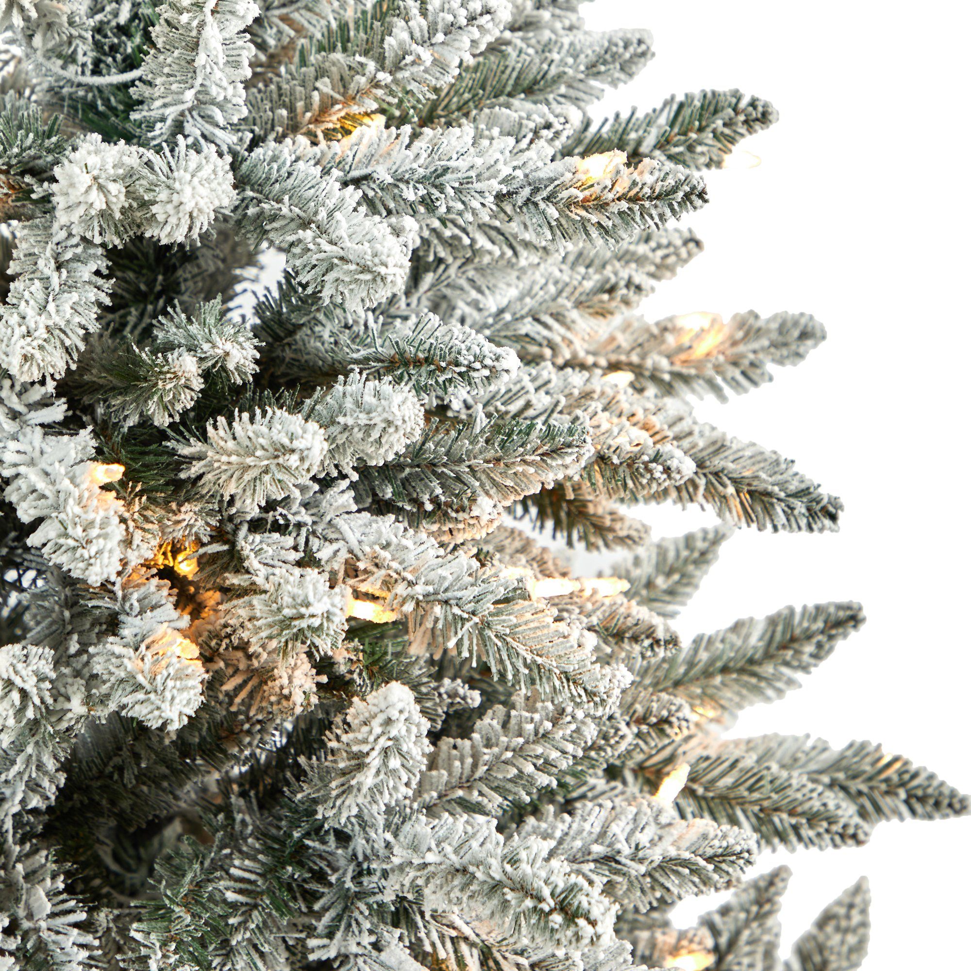 5’ Flocked West Virginia Spruce Christmas Tree with 200 Clear Lights and 604 Bendable Branches
