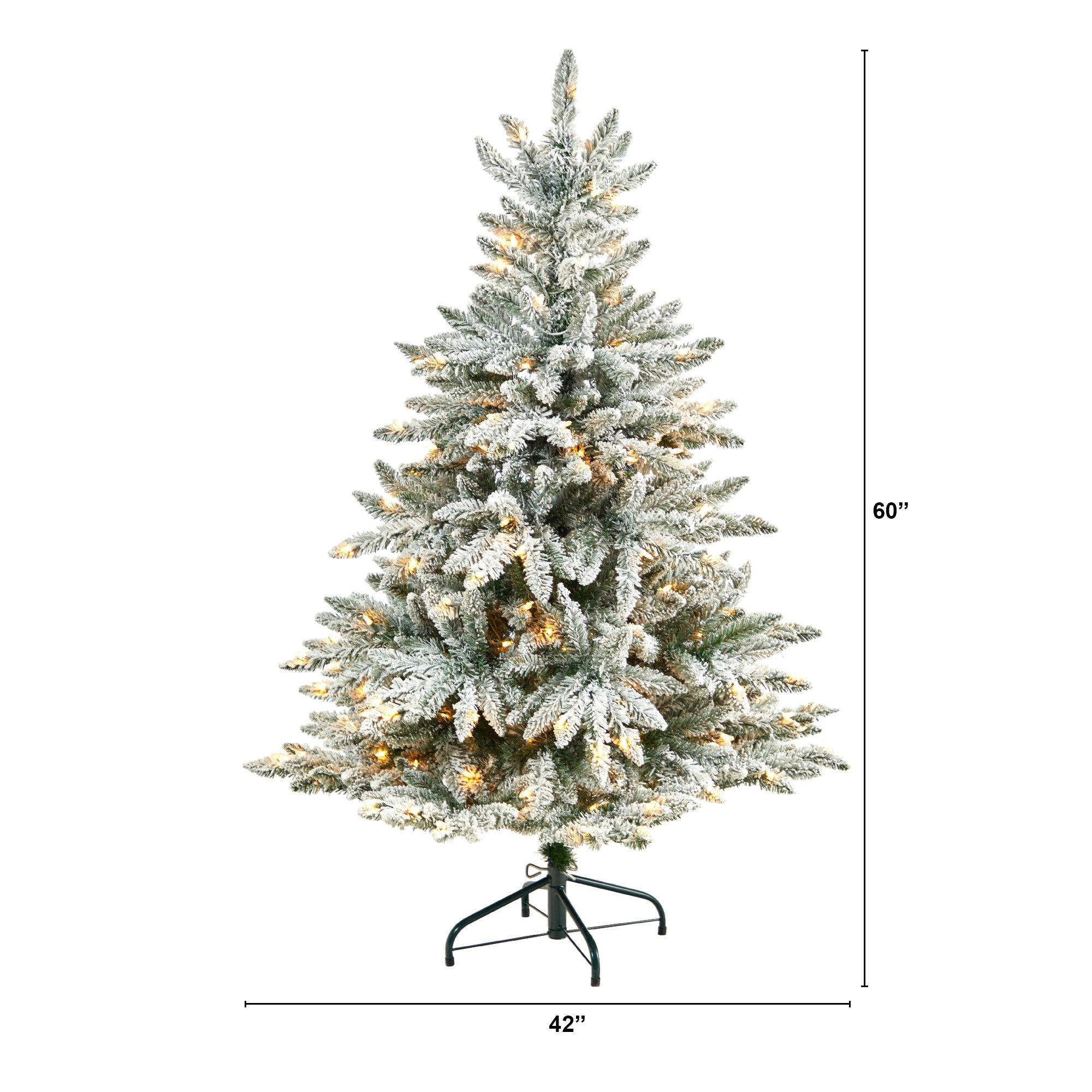 5’ Flocked West Virginia Spruce Christmas Tree with 200 Clear Lights and 604 Bendable Branches