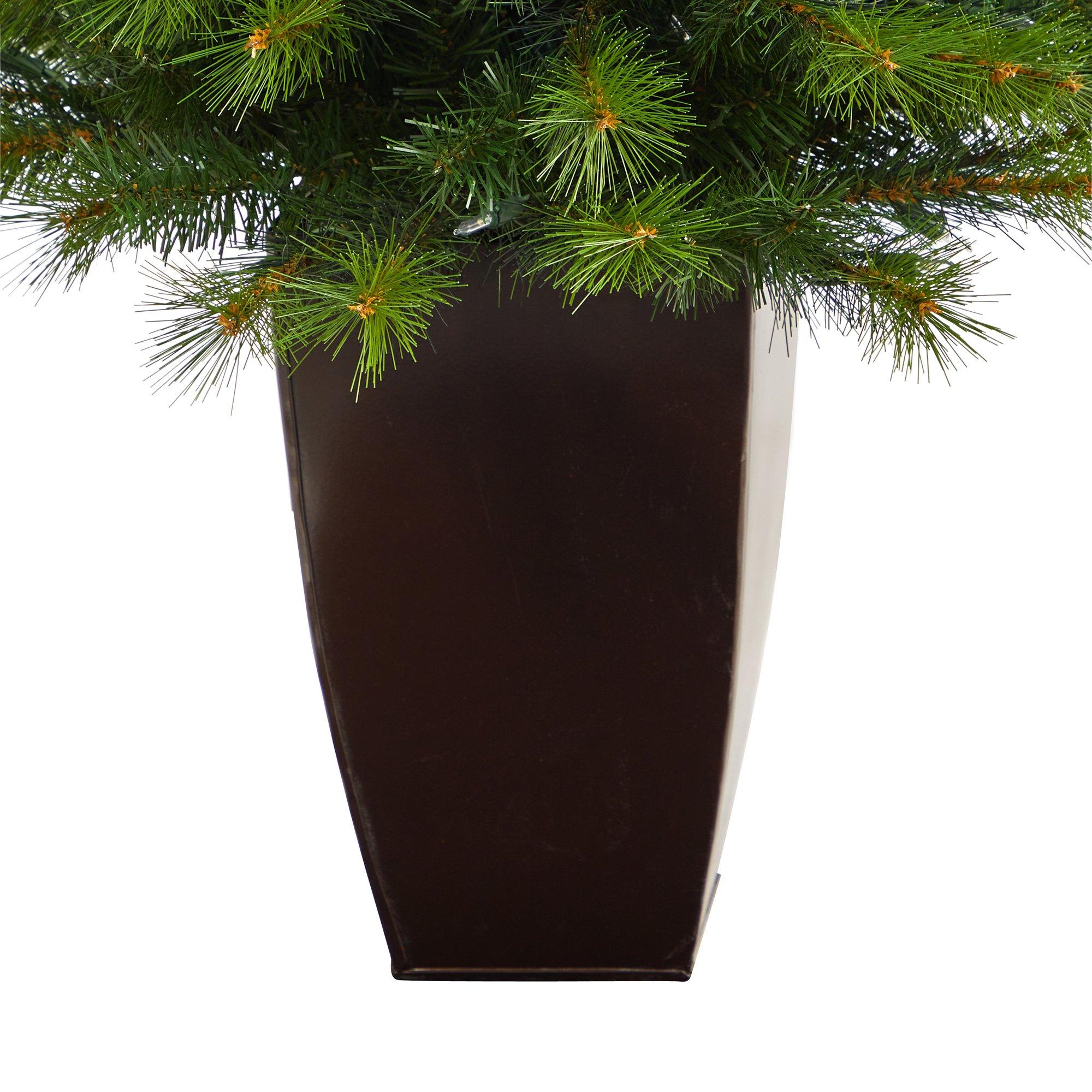 5’ Green Valley Pine Artificial Christmas Tree with 100 Warm White LED Lights and 201 Bendable Branches in Bronze Metal Planter
