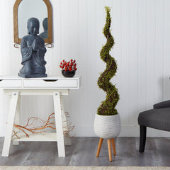 5’ Mohlenbechia Spiral Artificial Tree in White Planter with Stand