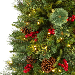 5’ Norway Mixed Pine Artificial Christmas Tree with 200 Clear LED Lights, Pine Cones and Berries
