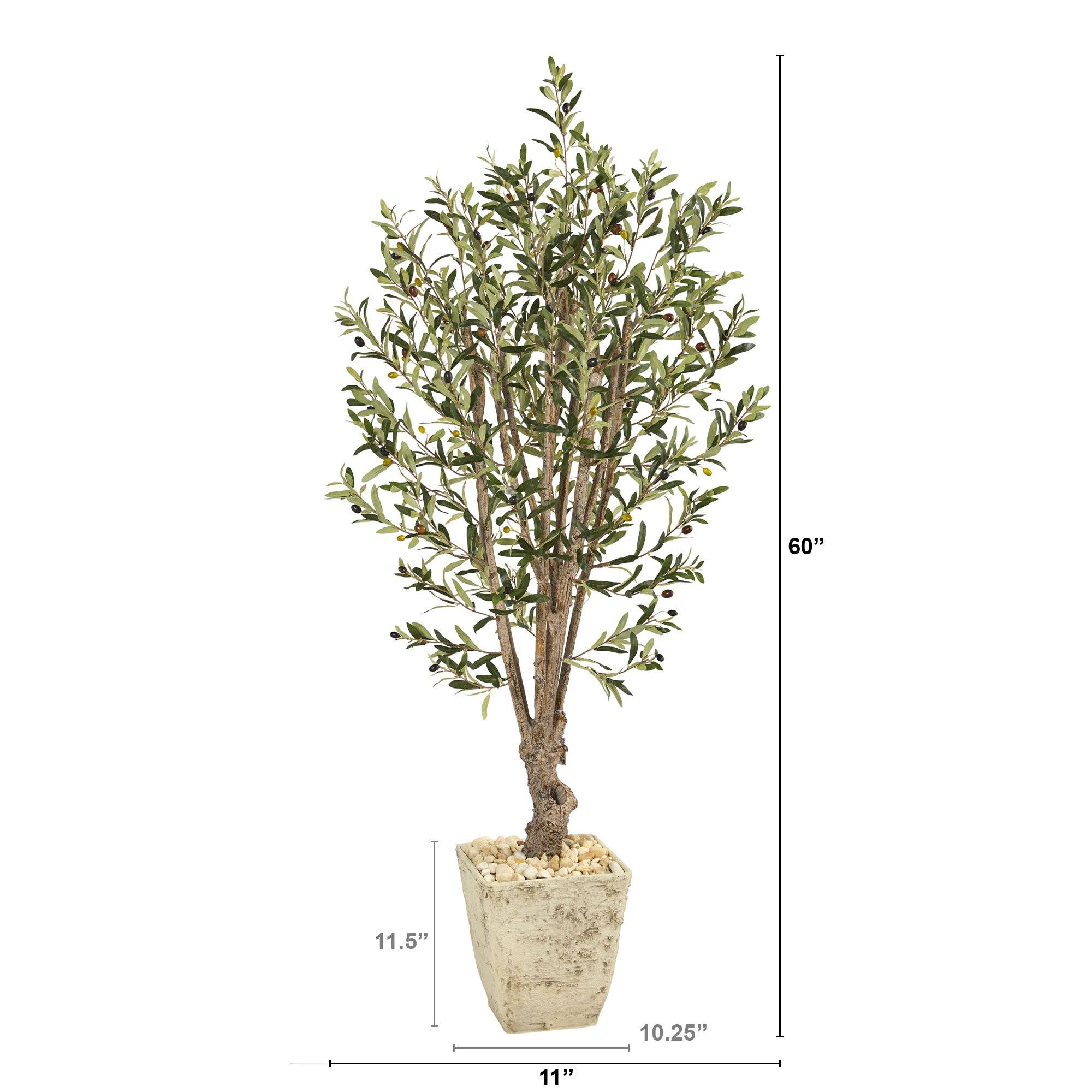 5’ Olive Artificial Tree in Country White Planter