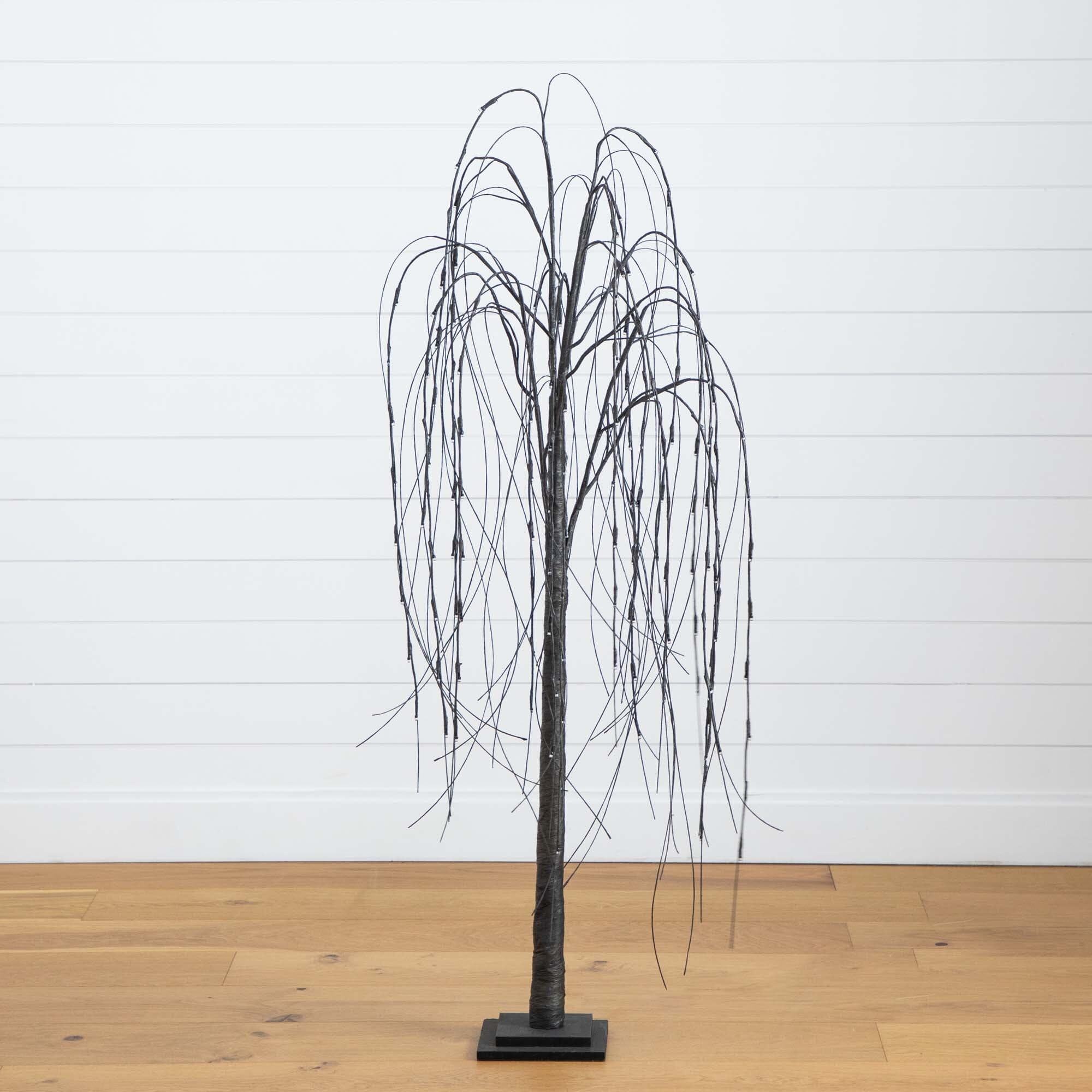 5’ Pre-Lit Halloween Black Willow Artificial Fall Tree with 144 Orange & Purple LED Lights