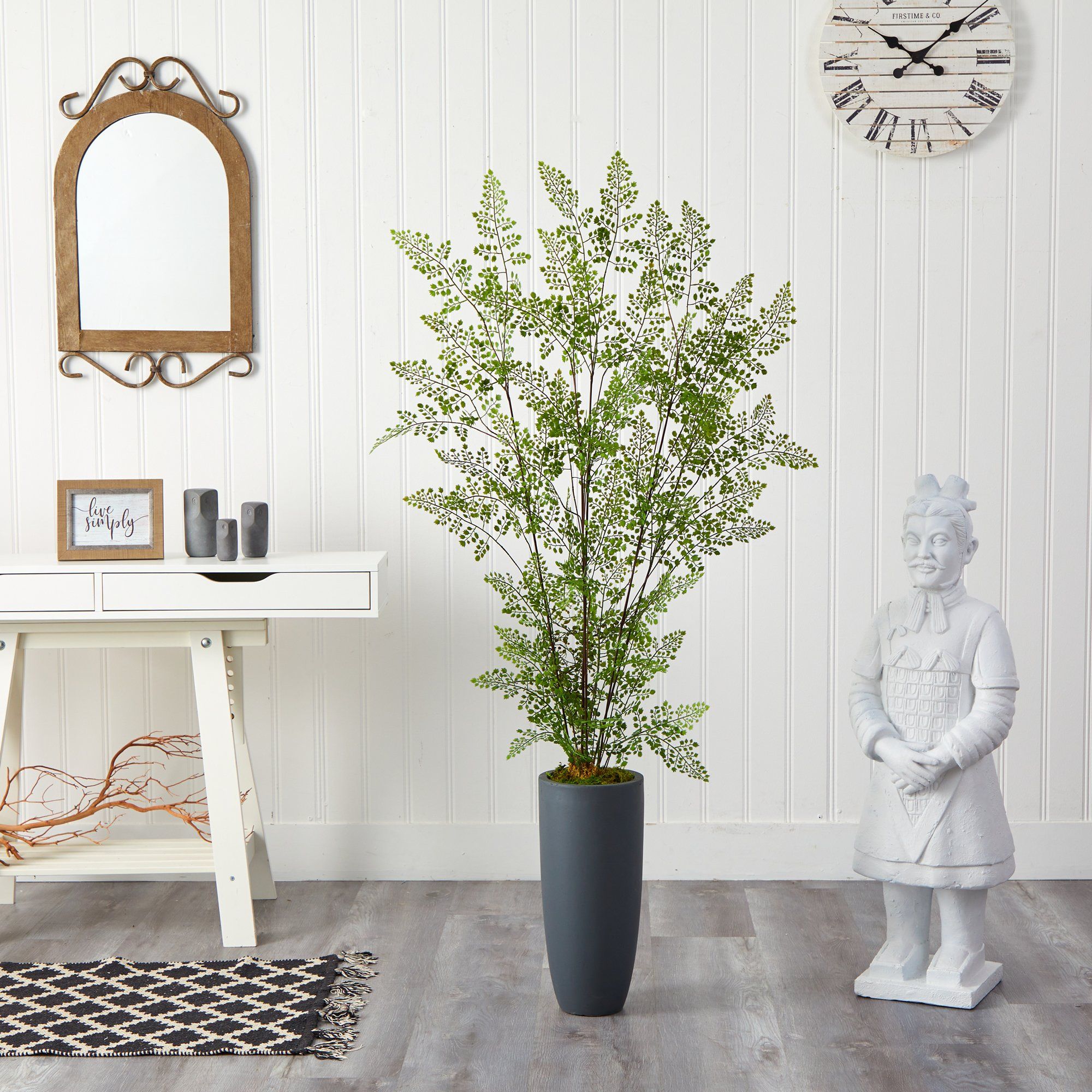 5’ Ruffle Fern Artificial Tree in Gray Planter