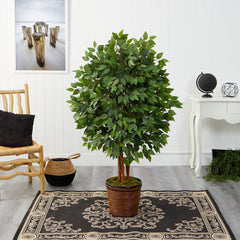 5’ Super Deluxe Artificial Ficus Tree in Wicker Planter
