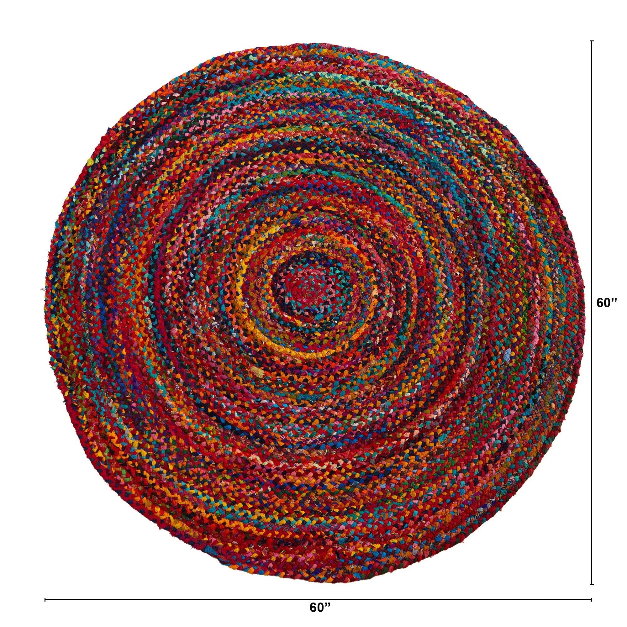 5’ x 5’ Hand Braided Boho Colorful Chindi Round Rug