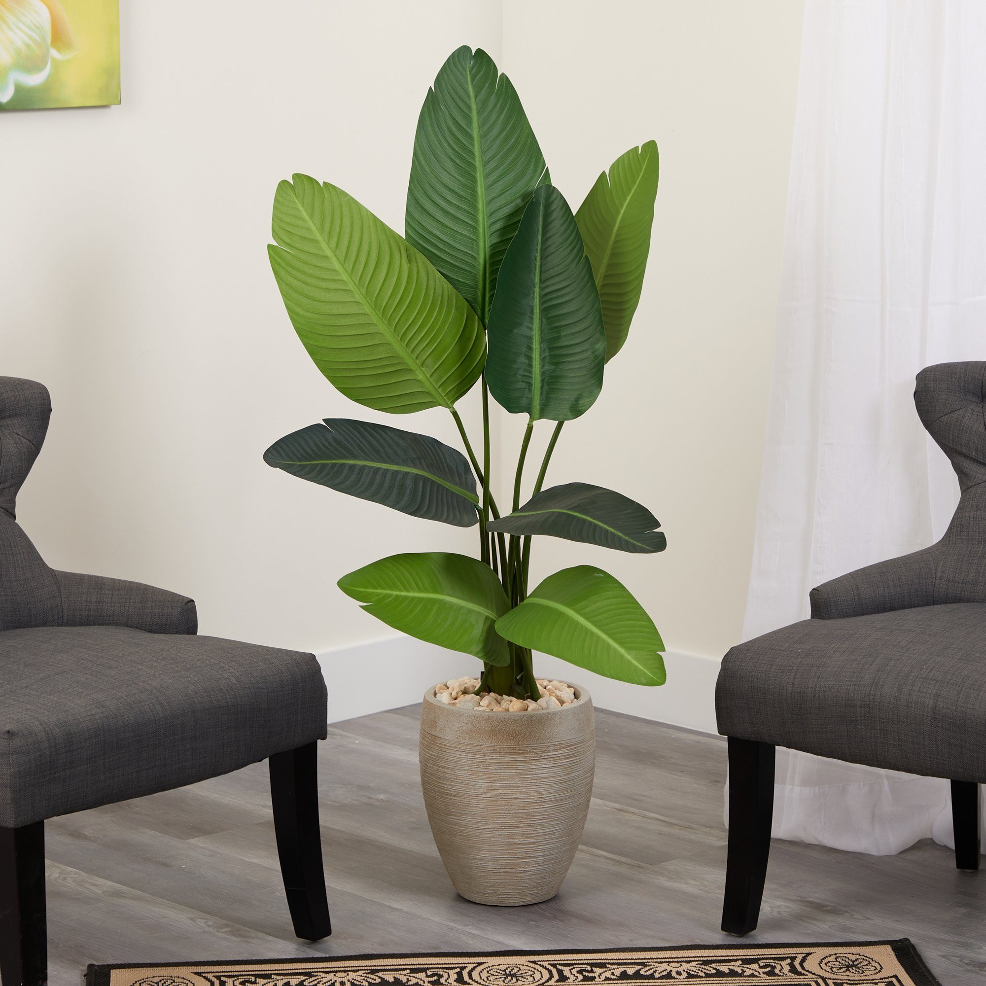 50” Traveler's Palm Artificial Tree in Sand-Colored Planter