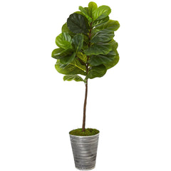 51” Fiddle Leaf Artificial Tree in Decorative Tin Planter (Real Touch)