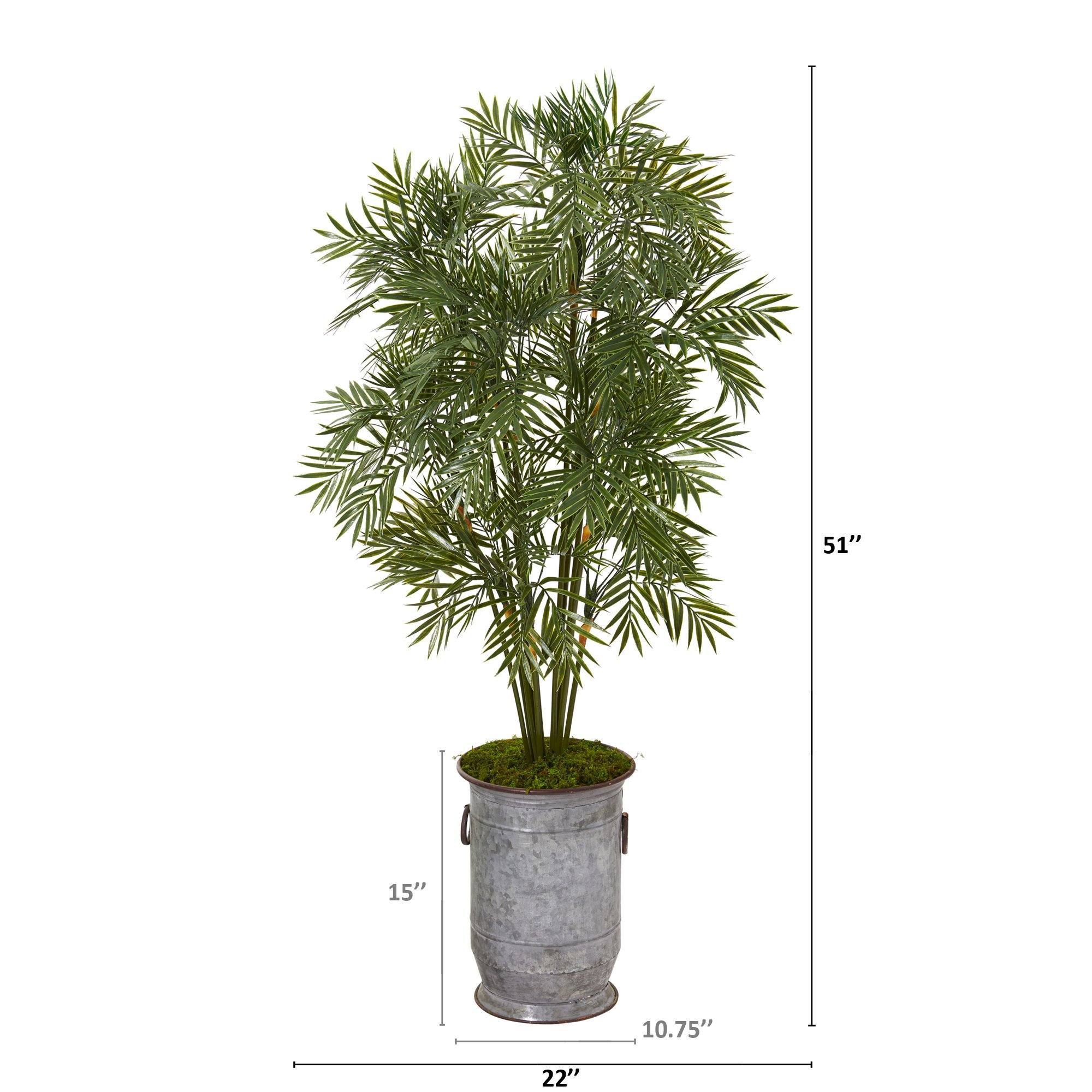51” Parlor Palm Artificial Tree in Vintage Metal Planter