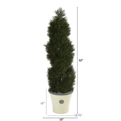 52” Double Pond Cypress Spiral Topiary Artificial Tree in Planter (Indoor/Outdoor)